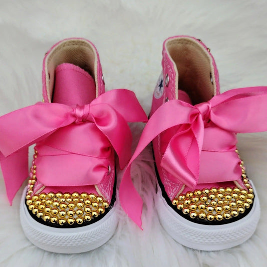 Pink and Gold Minnie Mouse Custom Shoes - KolorfulKidzCustoms