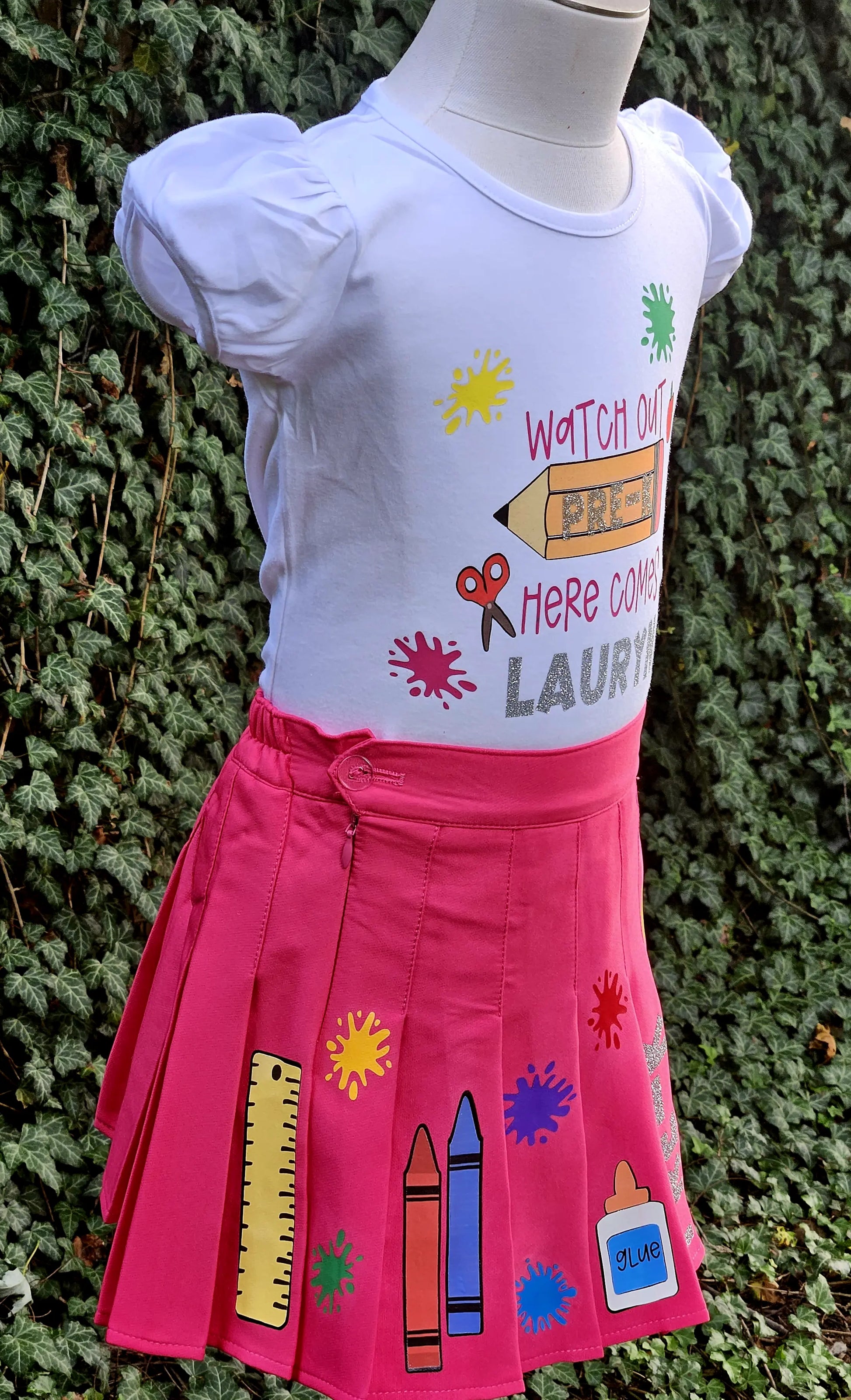 "Watch Out" Back to School Skirt Set KolorfulKidzCustoms