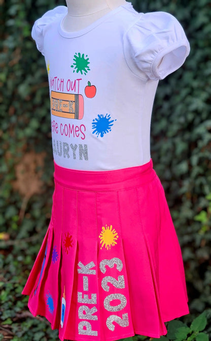 "Watch Out" Back to School Skirt Set KolorfulKidzCustoms