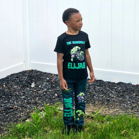 Hulk Inspired Denim Pants Set KolorfulKidzCustoms