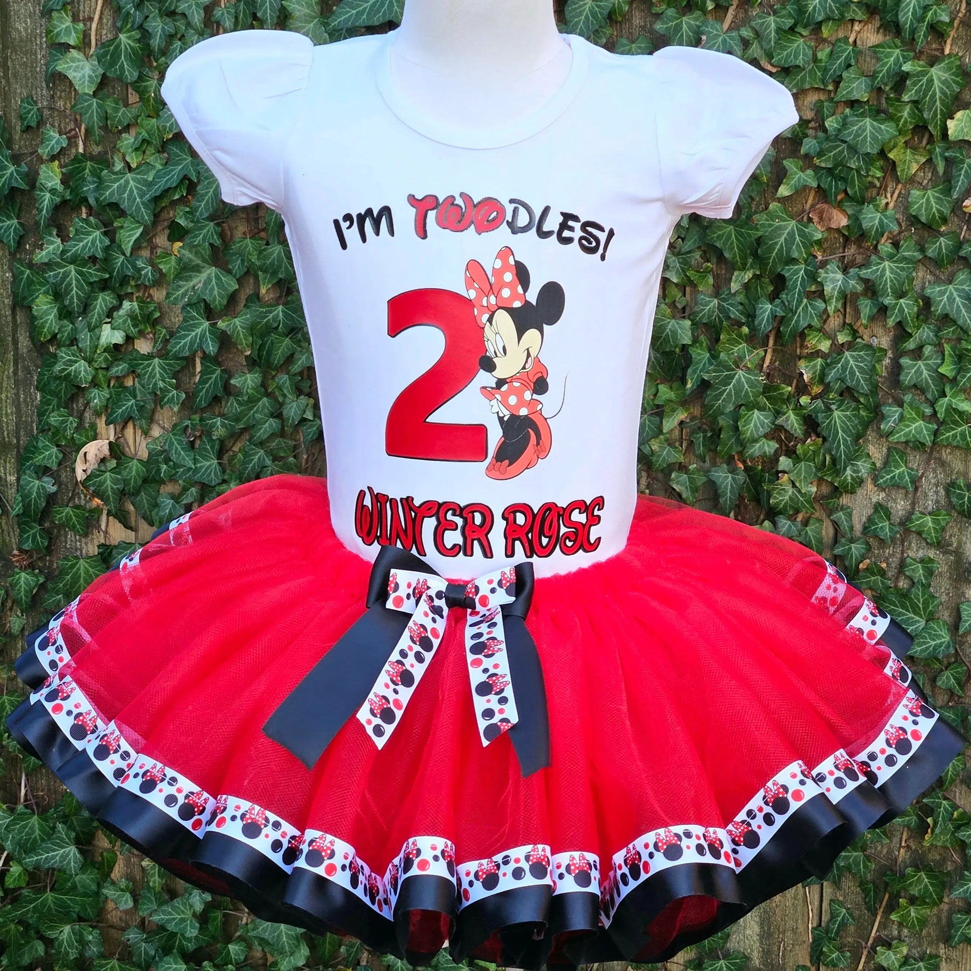 Red Minnie Mouse Tutu Outfit, Birthday Tutu, Red, Black and White KolorfulKidzCustoms