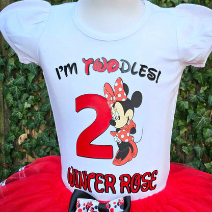 Red Minnie Mouse Tutu Outfit, Birthday Tutu, Red, Black and White KolorfulKidzCustoms