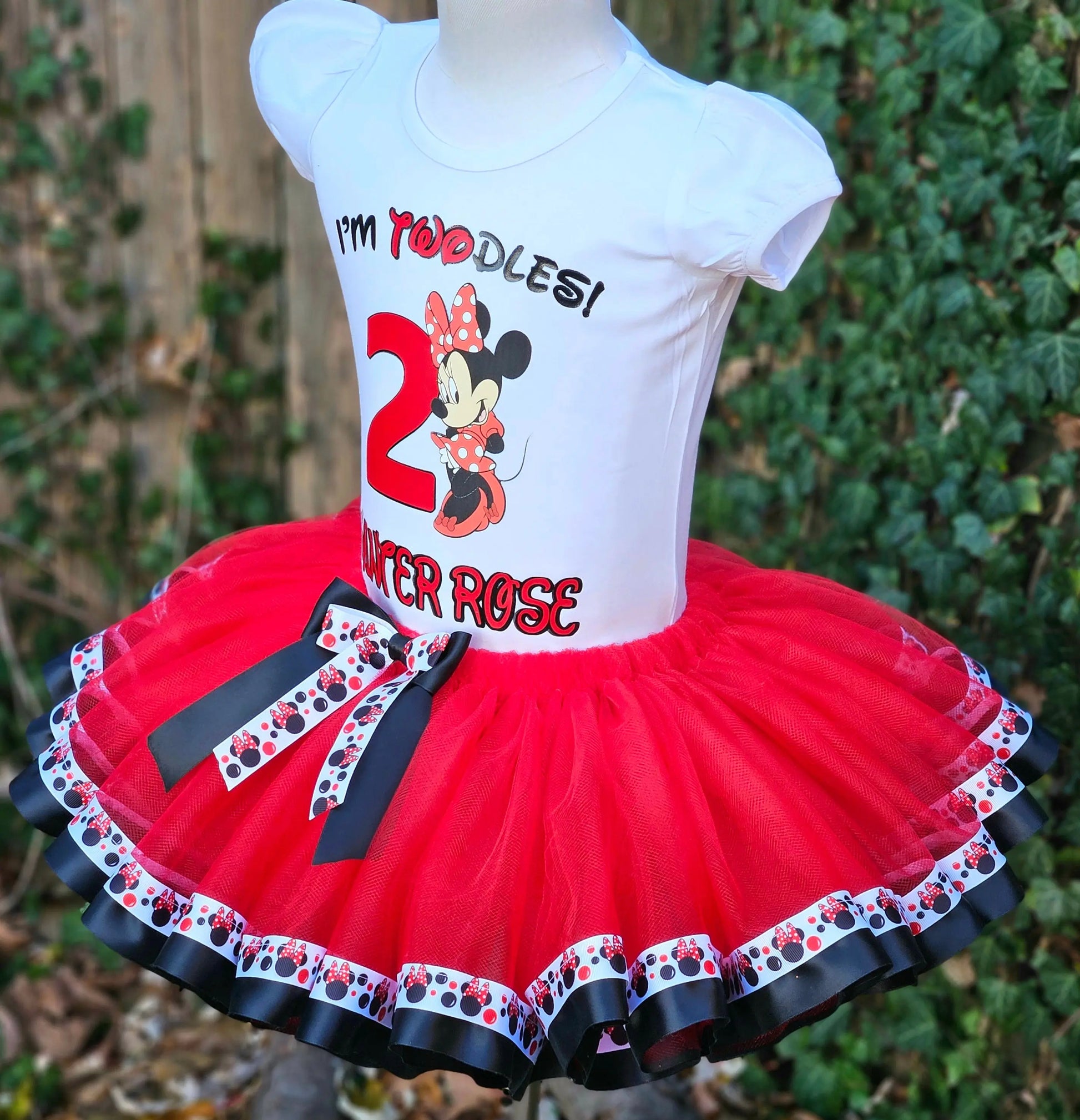 Red Minnie Mouse Tutu Outfit, Birthday Tutu, Red, Black and White KolorfulKidzCustoms