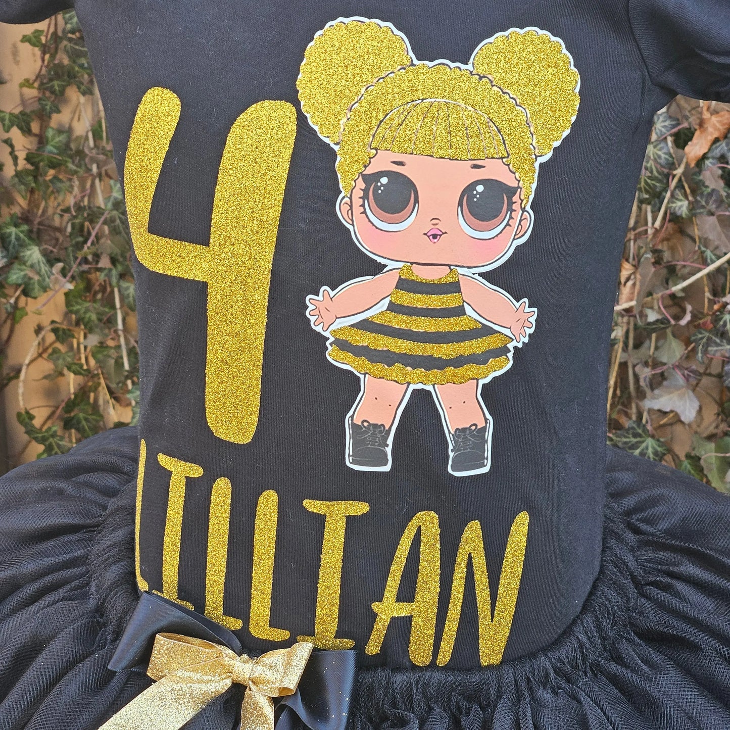 LOL Doll Queen Bee Tutu Set, Doll Inspired Tutu Set, Black and Gold KolorfulKidzCustoms