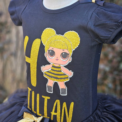 LOL Doll Queen Bee Tutu Set, Doll Inspired Tutu Set, Black and Gold KolorfulKidzCustoms