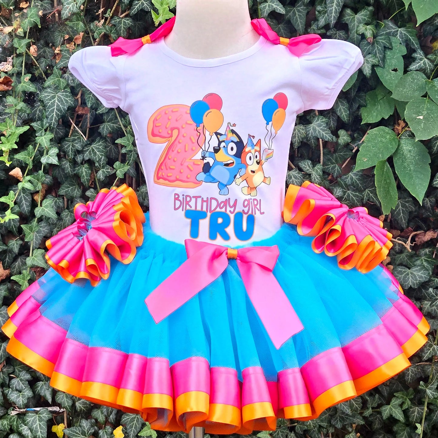 Bluey Ribbon Tutu Set(pink and orange) KolorfulKidzCustoms