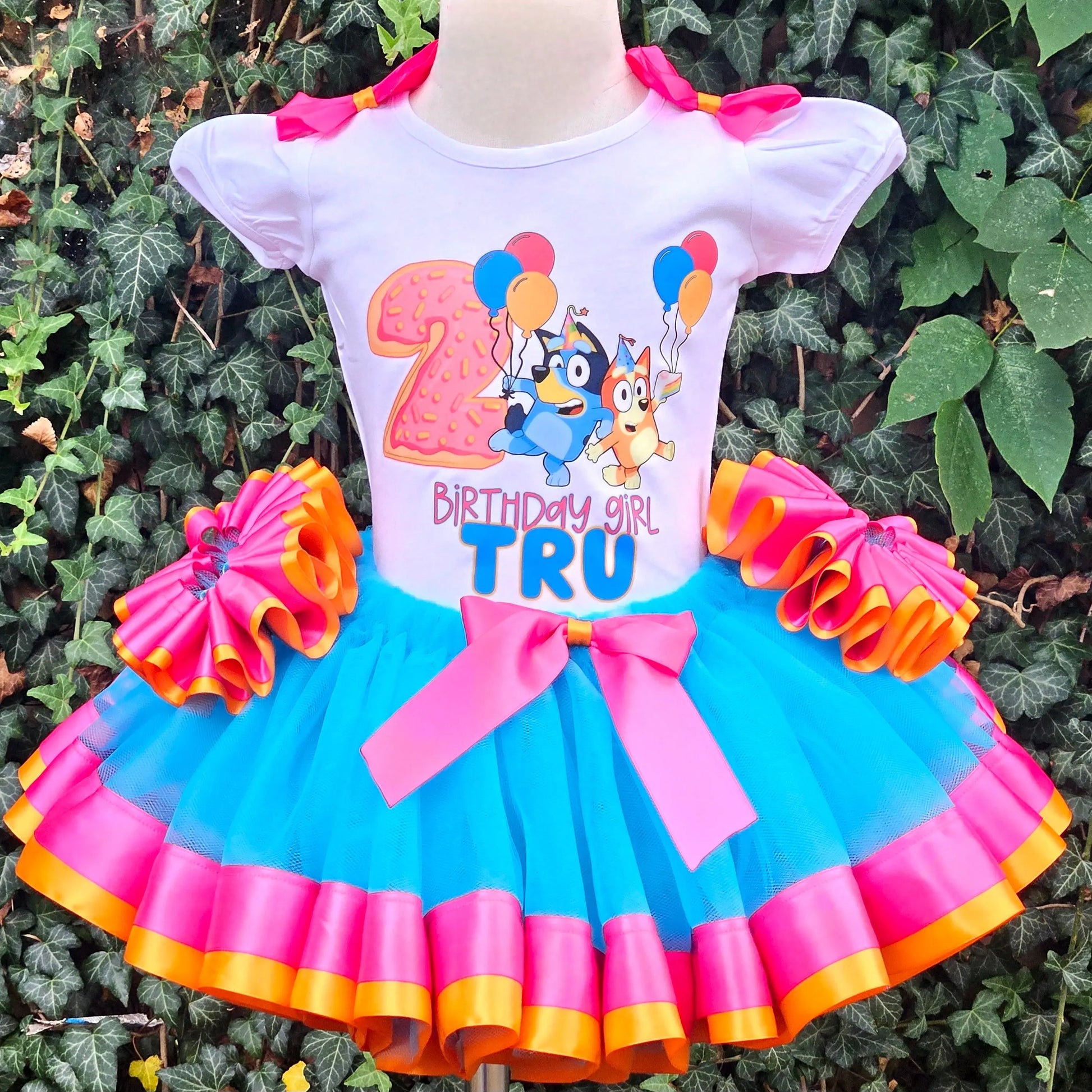 Bluey Ribbon Tutu Set(pink and orange) KolorfulKidzCustoms