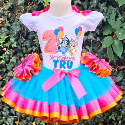 Bluey Ribbon Tutu Set(pink and orange) KolorfulKidzCustoms