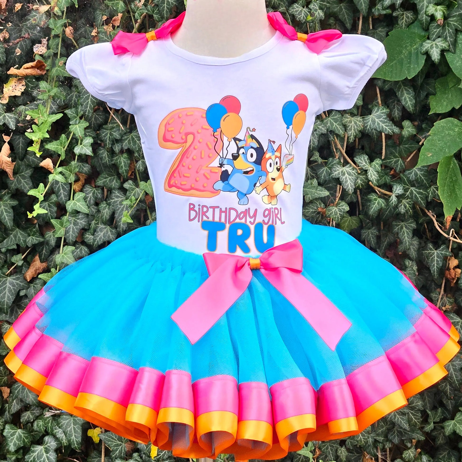 Bluey Ribbon Tutu Set(pink and orange) KolorfulKidzCustoms