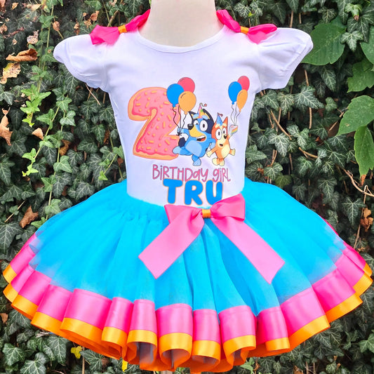 Bluey Ribbon Tutu Set(pink and orange) KolorfulKidzCustoms