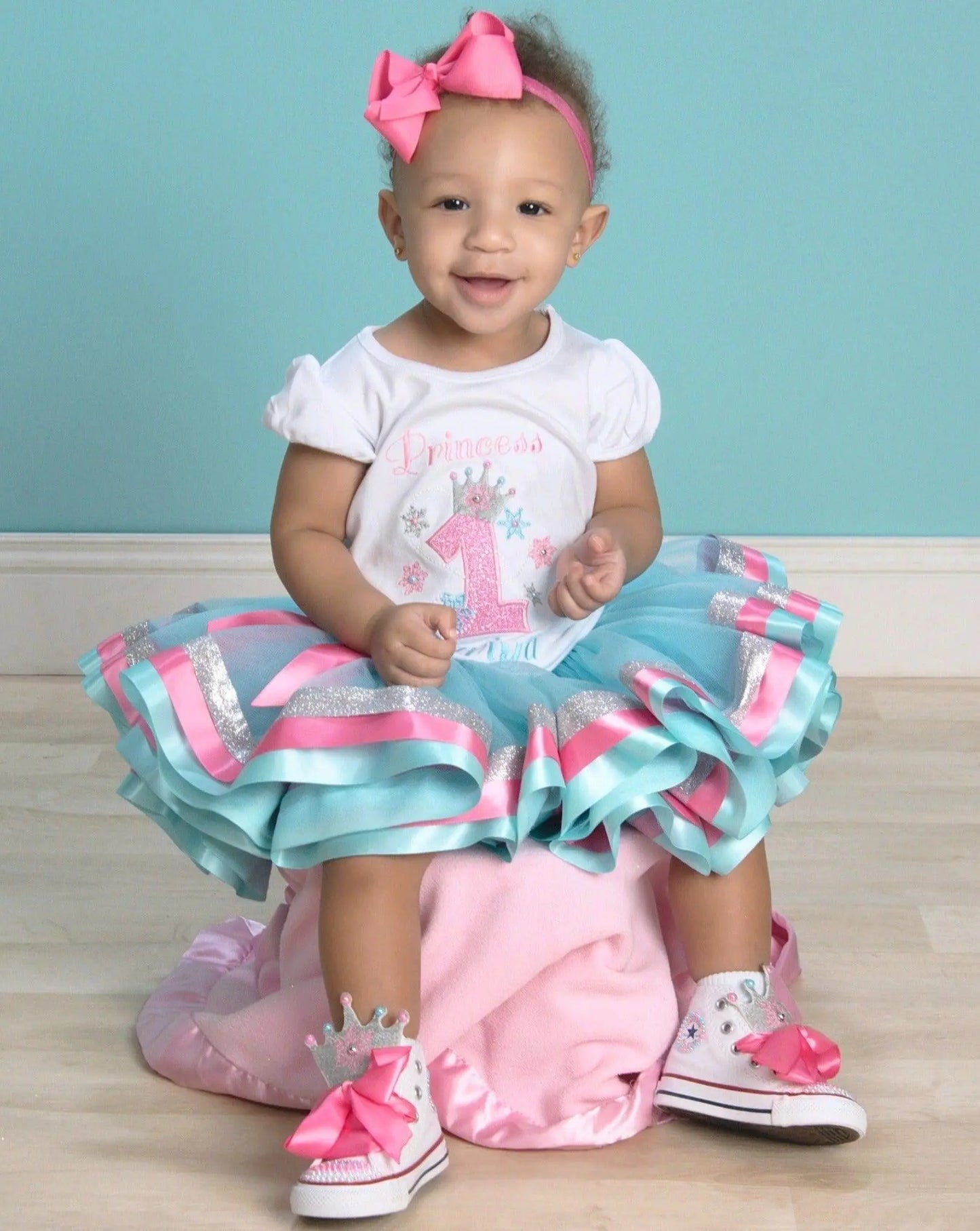 Winter Princess Tutu Set, Pink, Blue & Silver Birthday Tutu - KolorfulKidzCustoms