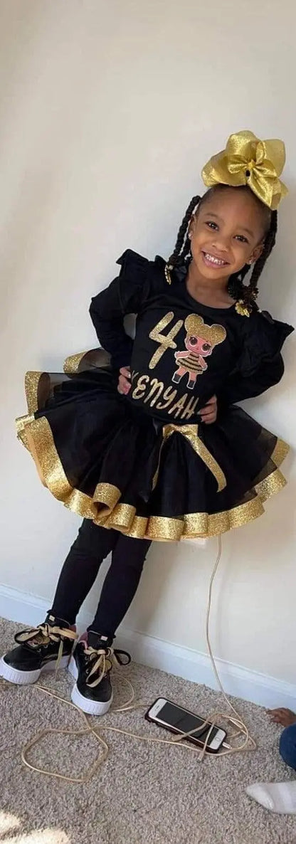 LOL Doll Tutu Set, Doll Inspired Tutu Set, Black and Gold - KolorfulKidzCustoms