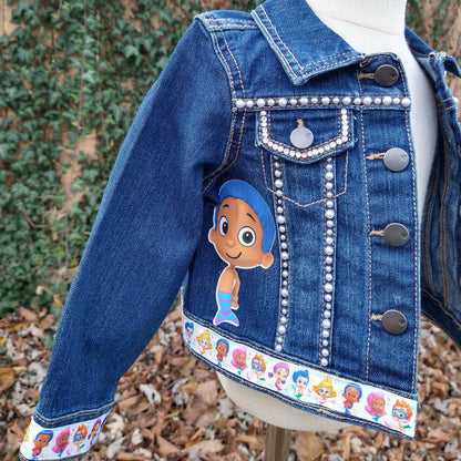 Bubble Guppies Denim Jacket, Custom Jean Jacket - KolorfulKidzCustoms