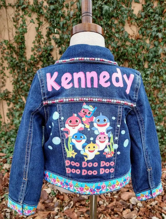 Baby Shark Denim Jacket, Custom Jean Jacket - KolorfulKidzCustoms