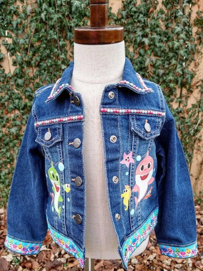 Baby Shark Denim Jacket, Custom Jean Jacket - KolorfulKidzCustoms