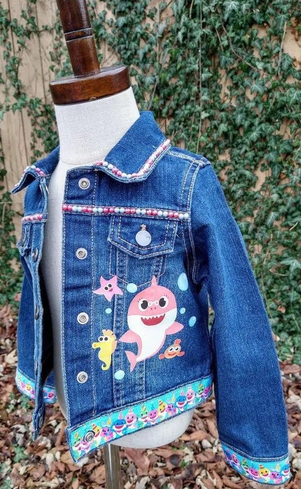 Baby Shark Denim Jacket, Custom Jean Jacket - KolorfulKidzCustoms