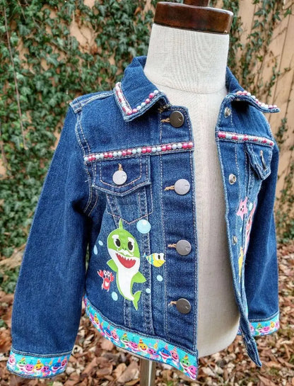 Baby Shark Denim Jacket, Custom Jean Jacket - KolorfulKidzCustoms