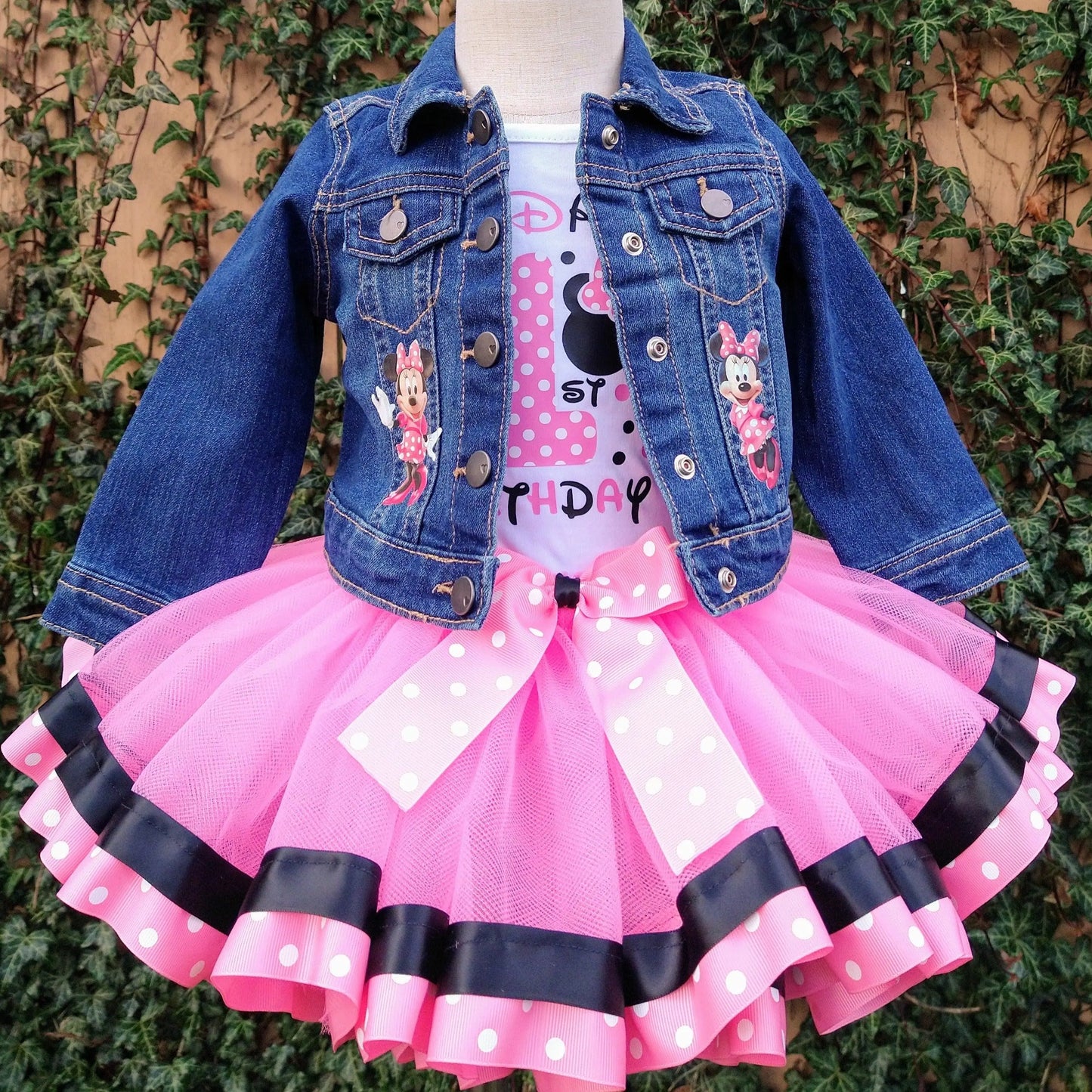 Pink Minnie Mouse Tutu Outfit, Birthday Tutu, Pink, Black and White - KolorfulKidzCustoms