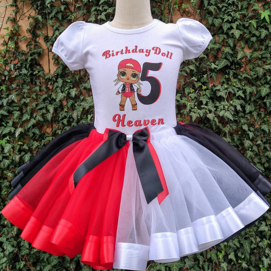 LOL Doll Tutu Set, Doll Inspired Tutu Set, Red, Black & White - KolorfulKidzCustoms