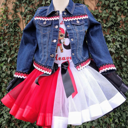 LOL Doll Tutu Set, Doll Inspired Tutu Set, Red, Black & White - KolorfulKidzCustoms