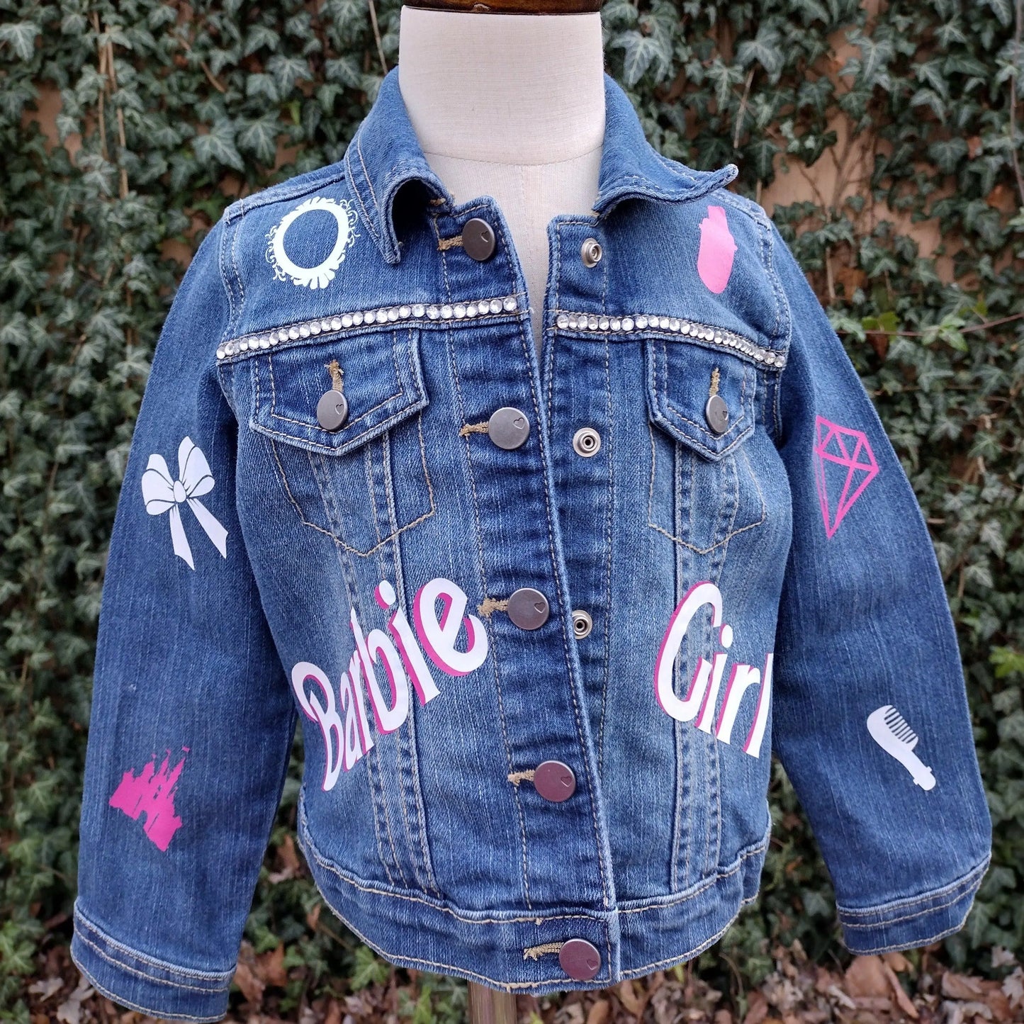 Princess Barbie Themed Denim Jacket, Custom Demin, Pink, White and Silver Jean Jacket - KolorfulKidzCustoms