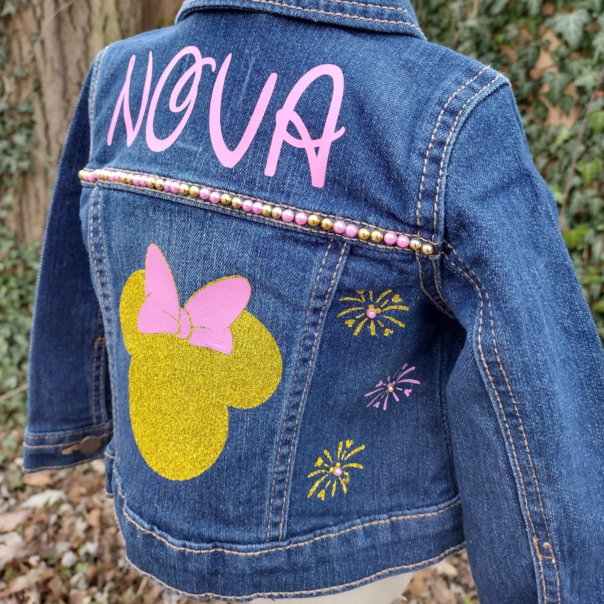 Pink and Gold Minnie Mouse Denim Jacket, Custom Jean Jacket - KolorfulKidzCustoms