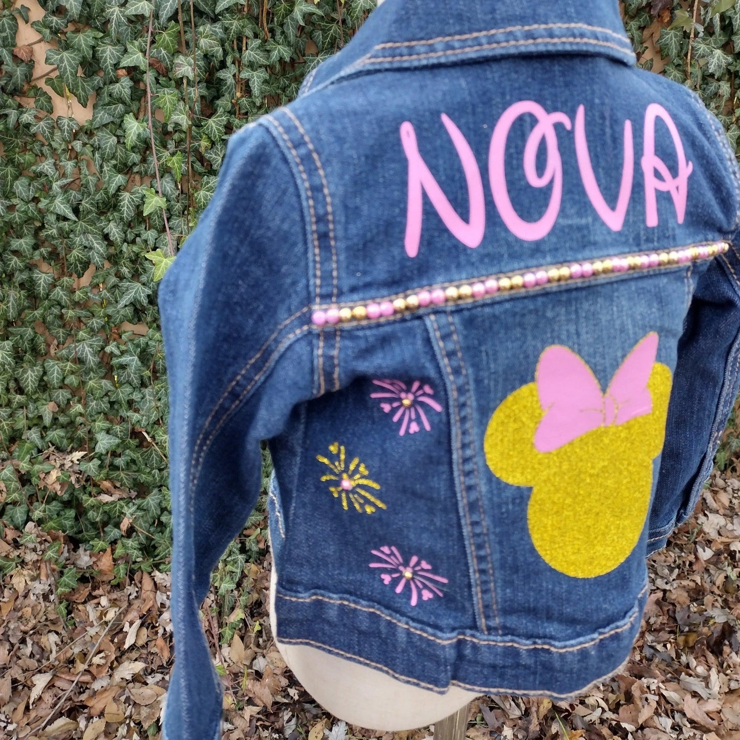 Pink and Gold Minnie Mouse Denim Jacket, Custom Jean Jacket - KolorfulKidzCustoms