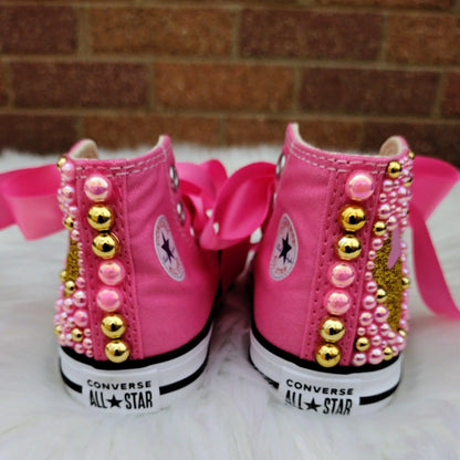 Pink and Gold Minnie Mouse Custom Shoes - KolorfulKidzCustoms