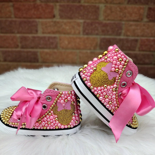 Pink and Gold Minnie Mouse Custom Shoes - KolorfulKidzCustoms