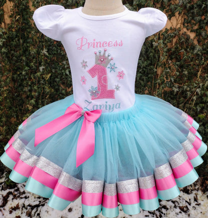 Winter Princess Tutu Set, Pink, Blue & Silver Birthday Tutu - KolorfulKidzCustoms