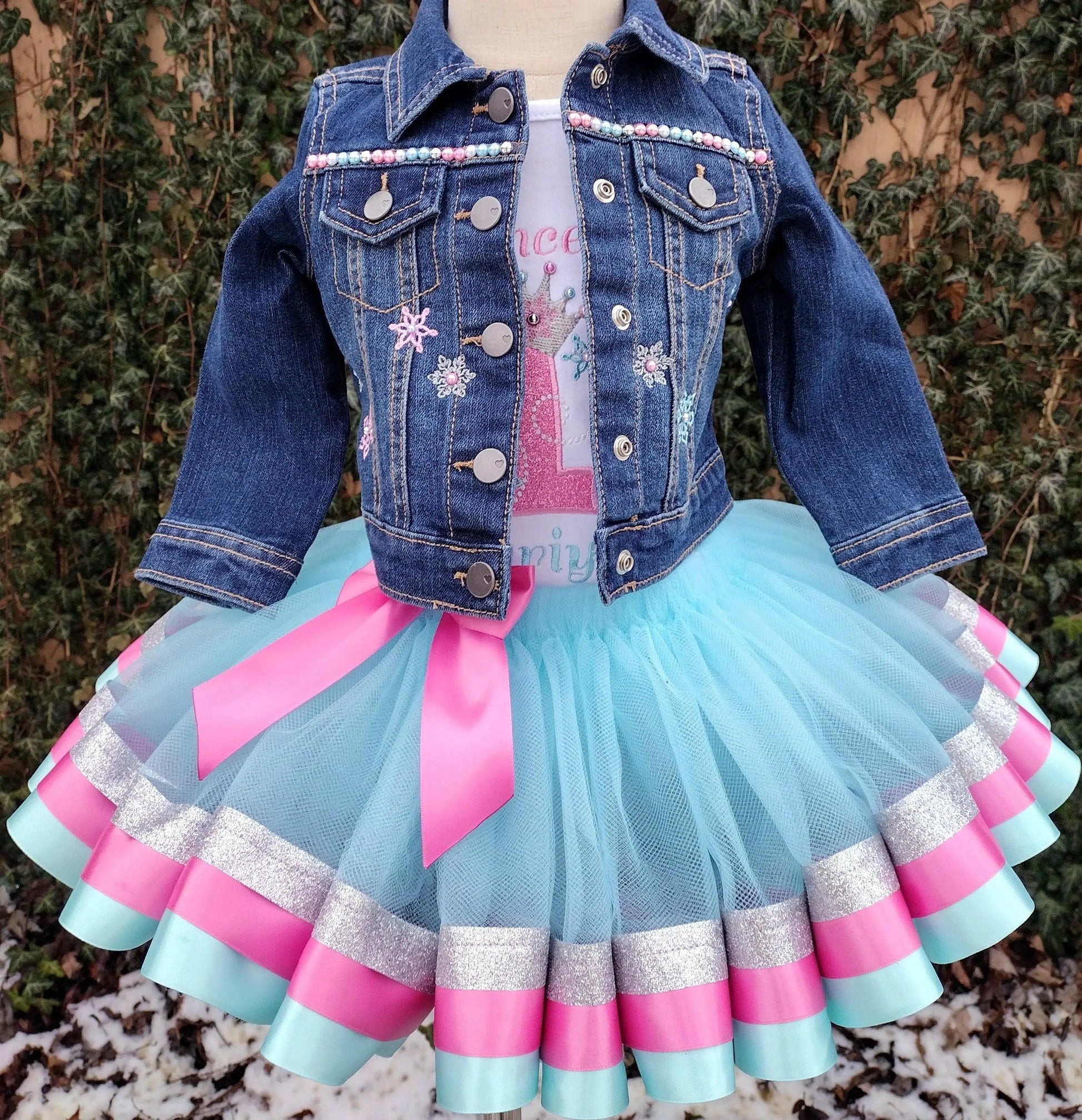 Winter Princess Tutu Set, Pink, Blue & Silver Birthday Tutu - KolorfulKidzCustoms