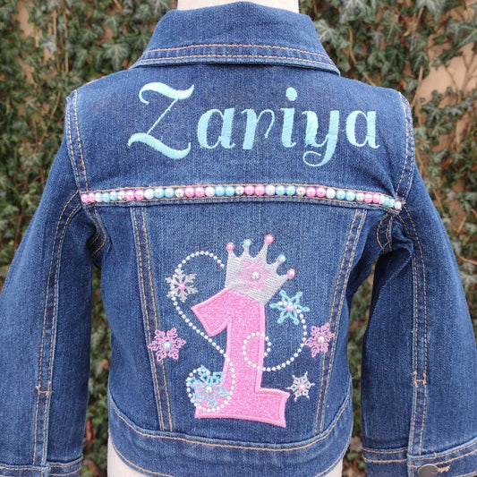 Winter Princess Denim Jacket, Custom Jean Jacket KolorfulKidzCustoms