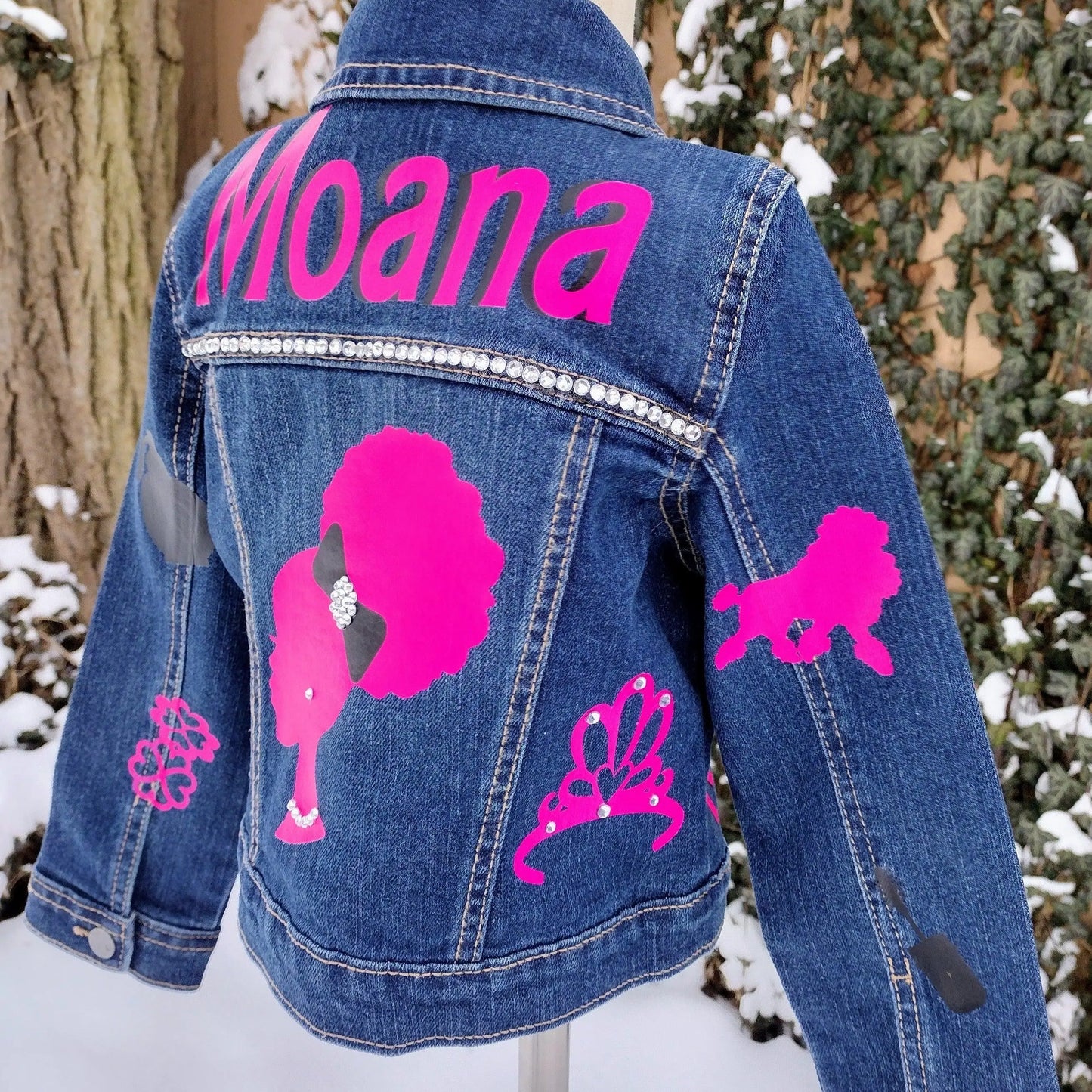 Natural Barbie Themed Denim Jacket, Custom Demin, Pink and Black Jean Jacket - KolorfulKidzCustoms