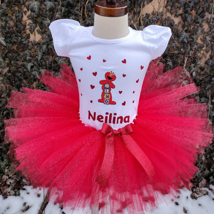 Elmo Tutu Set, Red and Black Tutu - KolorfulKidzCustoms