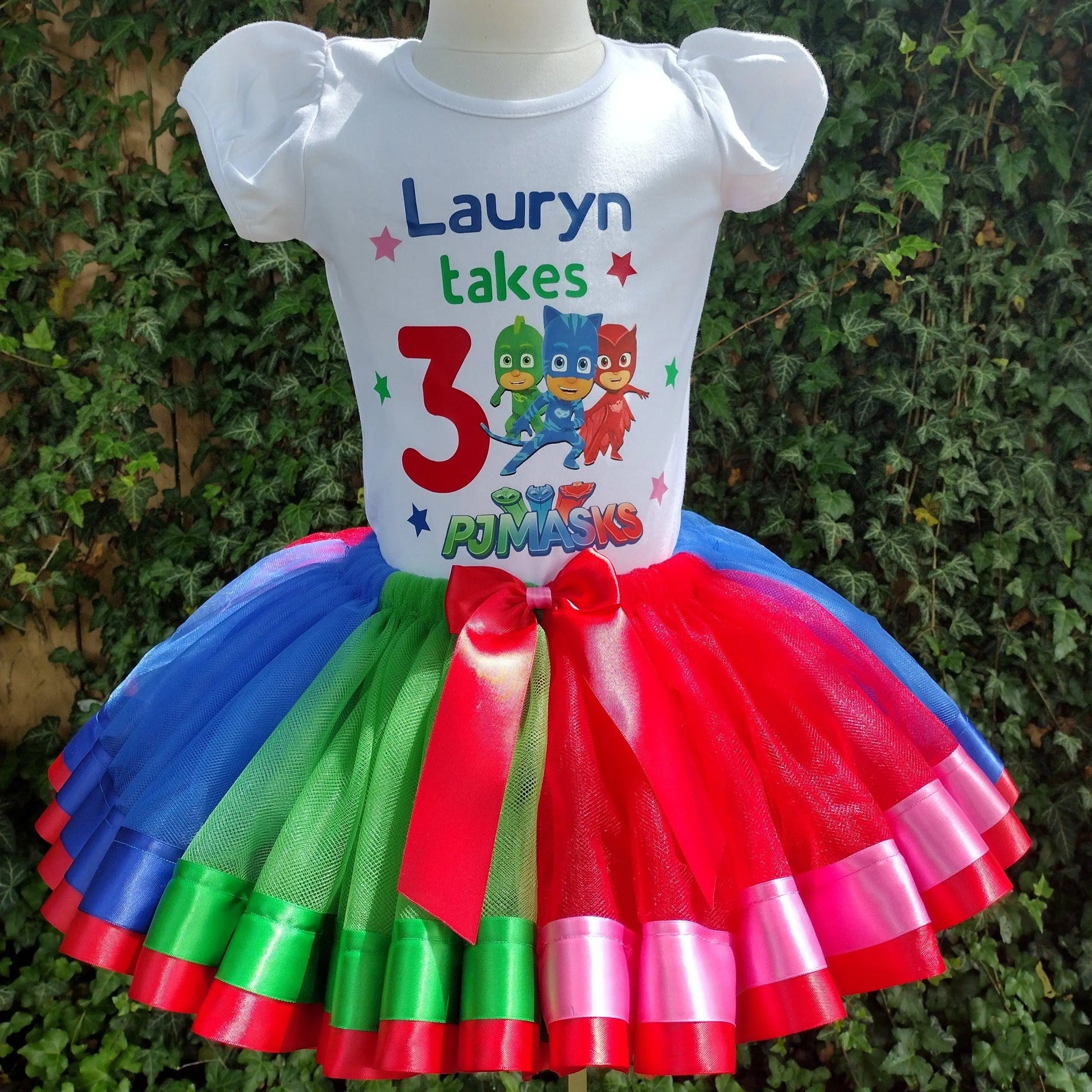 PJ Mask Tutu Set, Hero Birthday Tutu, Red, Green and Blue Tutu - KolorfulKidzCustoms