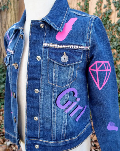 Barbie Themed Denim Jacket, Custom Demin, Doll Inspired Jean Jacket - KolorfulKidzCustoms