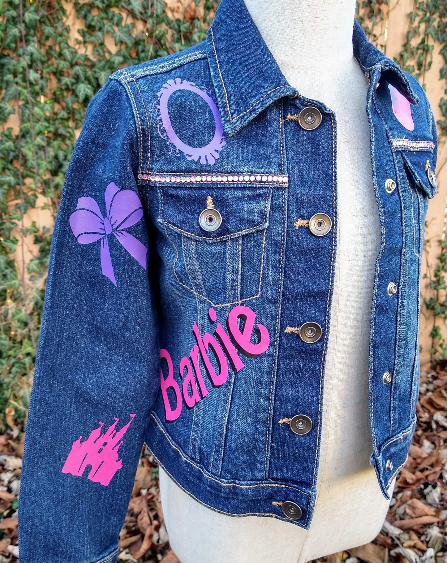 Barbie Themed Denim Jacket, Custom Demin, Doll Inspired Jean Jacket - KolorfulKidzCustoms