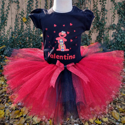 Elmo Tutu Set, Red and Black Tutu - KolorfulKidzCustoms