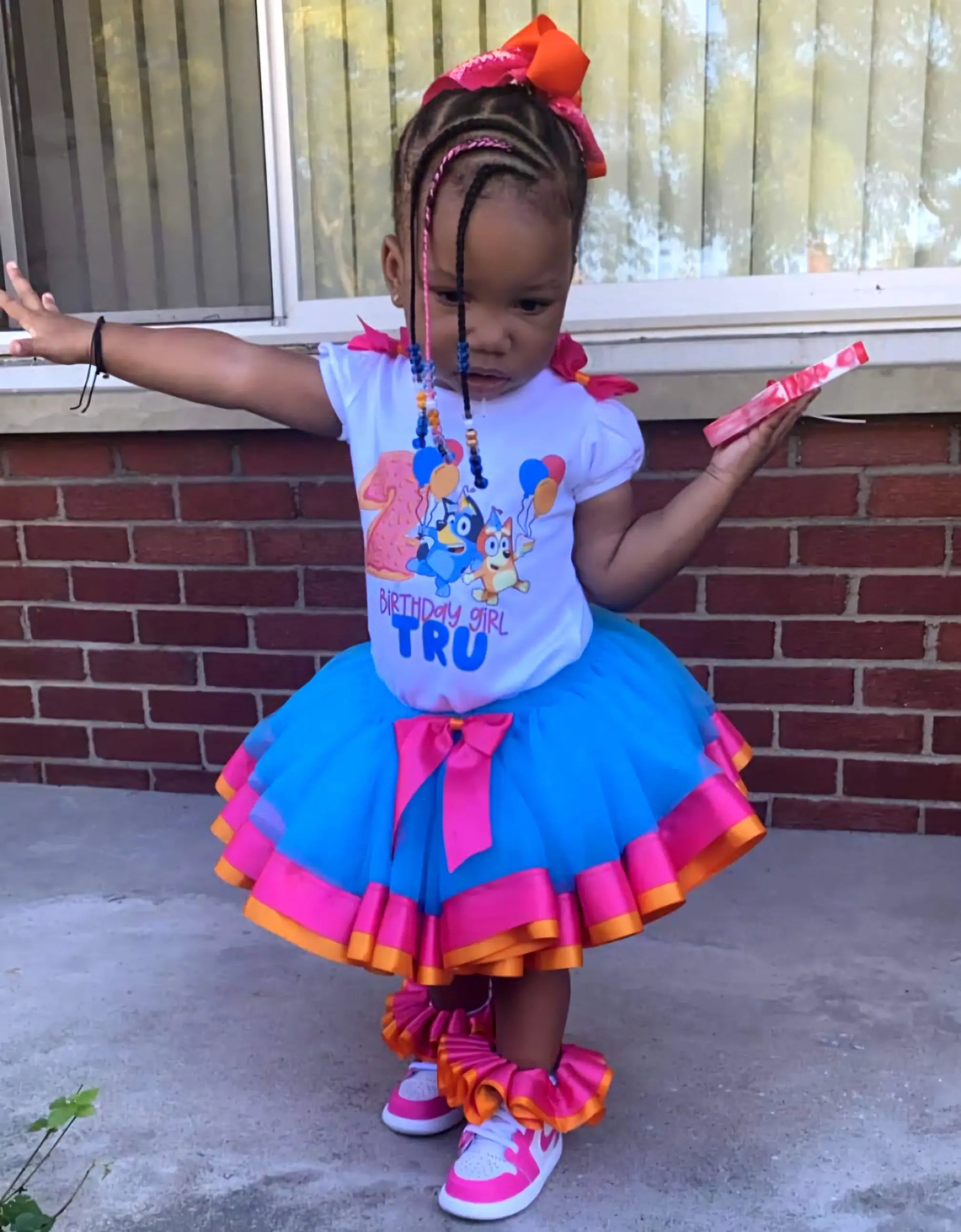 Bluey Ribbon Tutu Set, Birthday Tutu, Pink and Orange KolorfulKidzCustoms